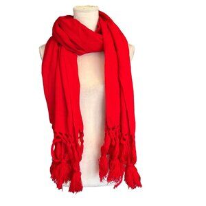Red Tassel-Trimmed Scarf/Shawl - Cozy Winter Accessory For Women Soft & Stylish